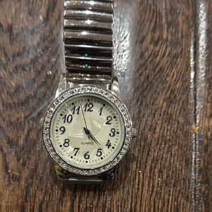 Silver Quartz Watch with Crystal Accents